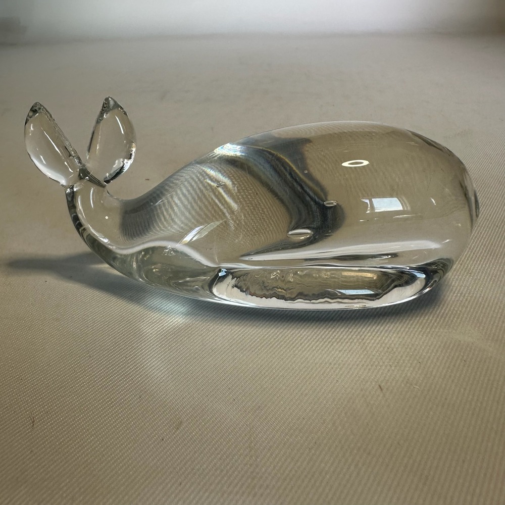 Vintage Hand Blown Clear Art Glass Whale Figurine Mid Century Modern Decor